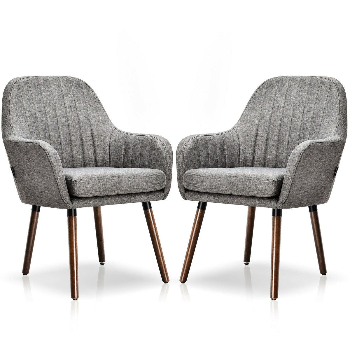 Set of 2 Fabric Upholstered Accent Chairs with Wooden Legs