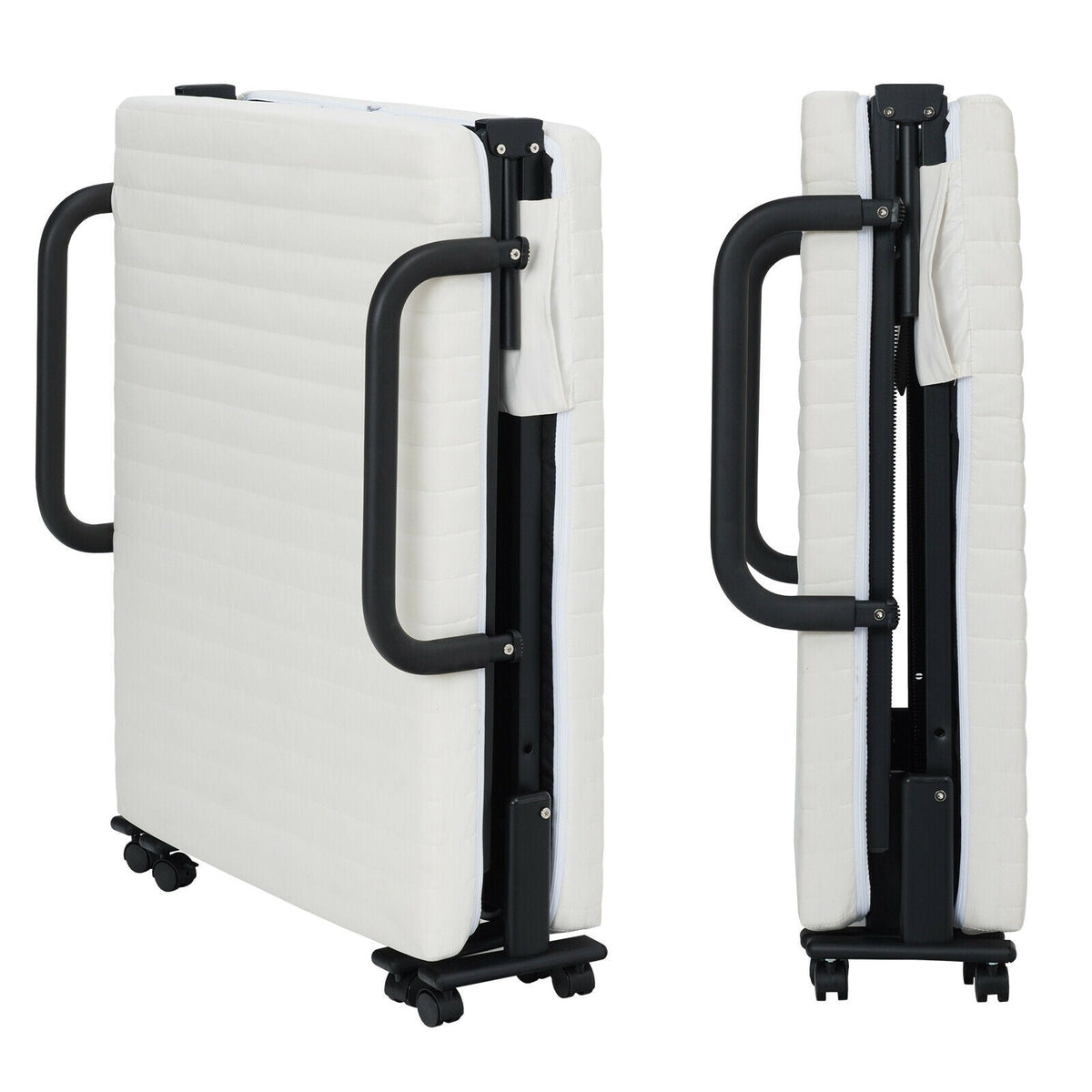 Adjustable Folding Guest Bed Frame with Mattress and Wheels