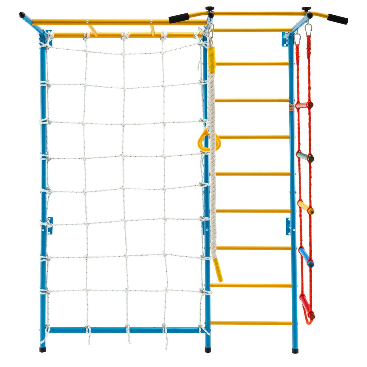 7 en 1 Parque de juegos infantil de interior para niños con escalera de pared sueca para pared sólida - Amarillo