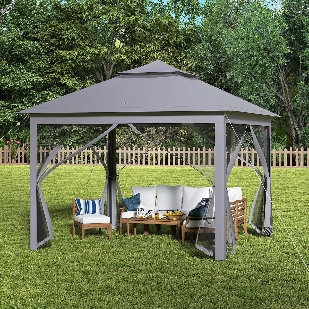 11 x 11 Feet 2-Tier Pop-Up Gazebo Tent Portable Canopy Shelter Carry Bag Mesh