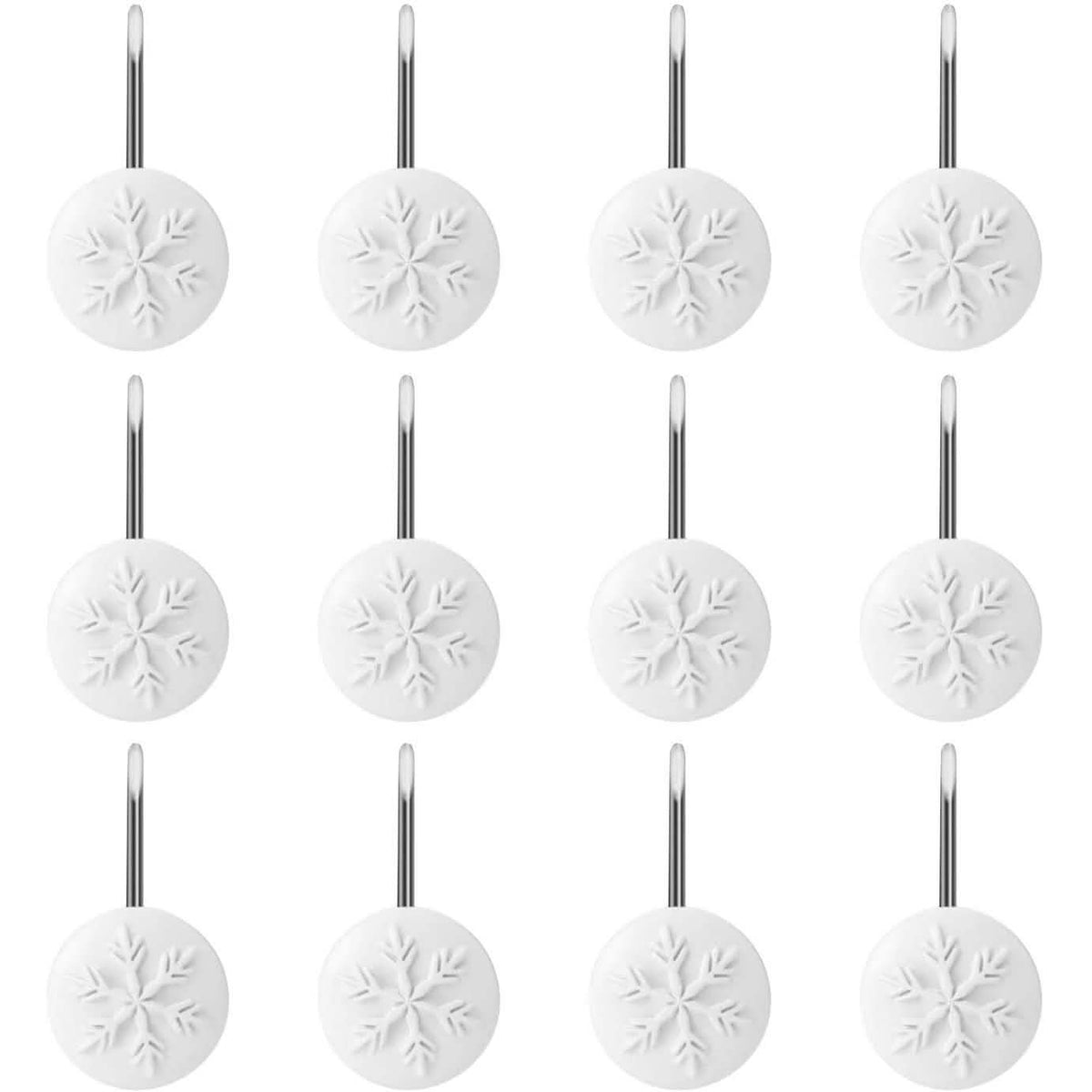 12-Piece: Snowflake Anti-Rust Round Shower Curtain Hooks for Home Bathroom Decor