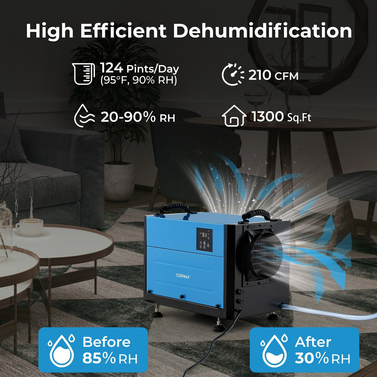 124 Pint Crawl Space Dehumidifier with 3 Modes and 24H Timer