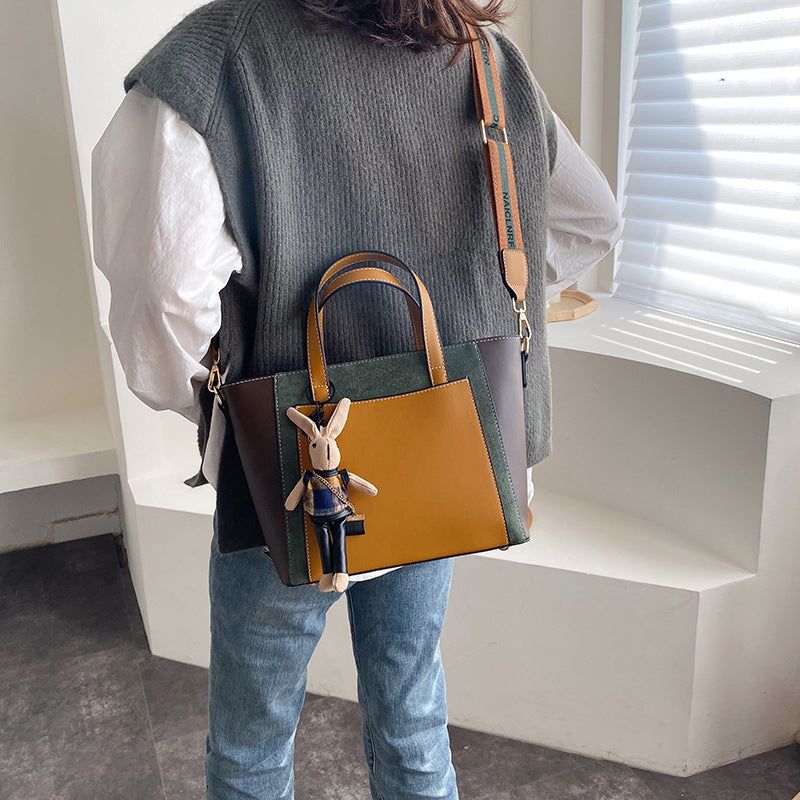 Women's Vegan Leather Tote Bag | Contrast Patchwork Crossbody Bag
