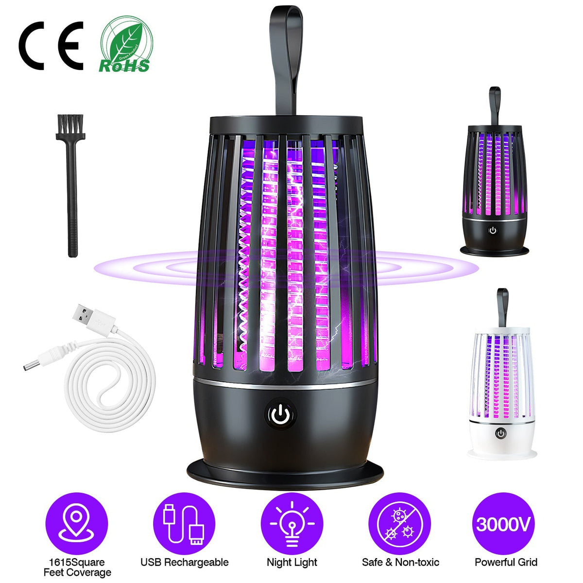 Rechargeable Mosquito Killer Lamp Bug Zapper with Night Light Strap Mosquito Catcher with Max 1615Square Feet Range UV Light for Indoor Outdoor