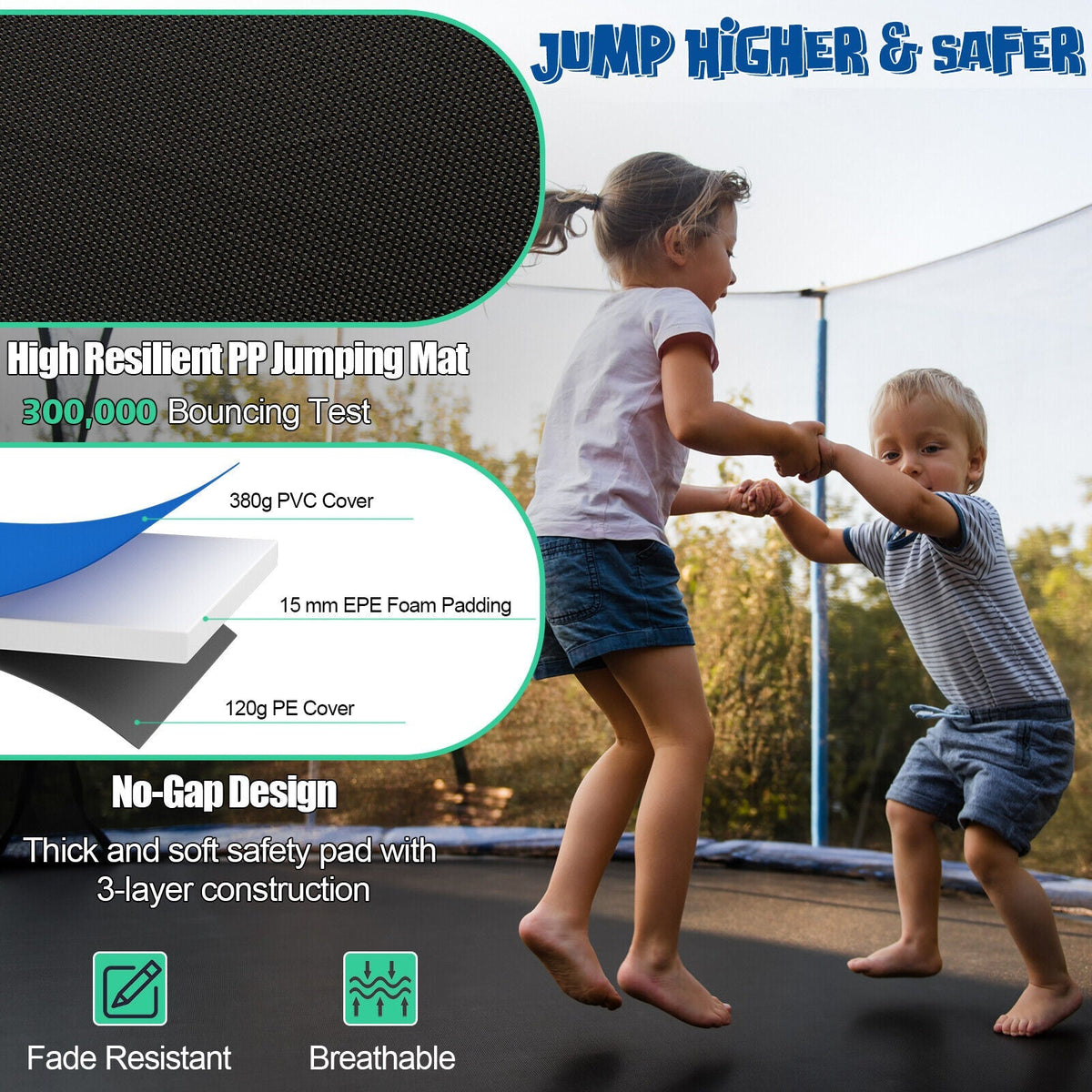 Outdoor Recreational Trampoline with Ladder and Enclosure Net