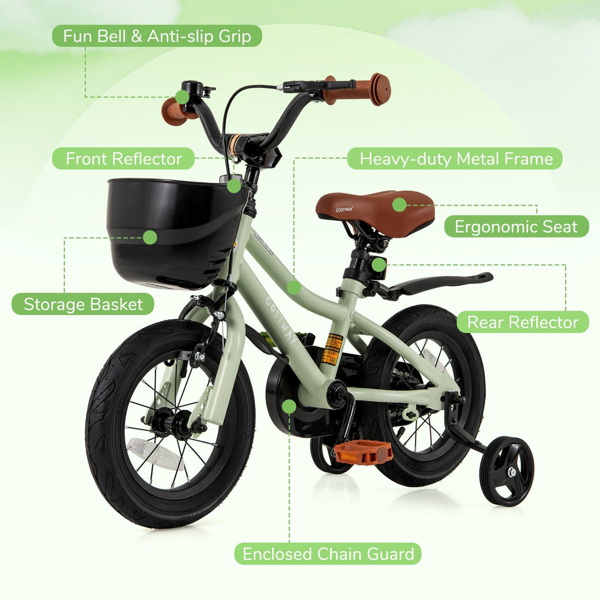 14-Inch Kids Bike Adjustable with Training Wheels for 3-5 Years Old