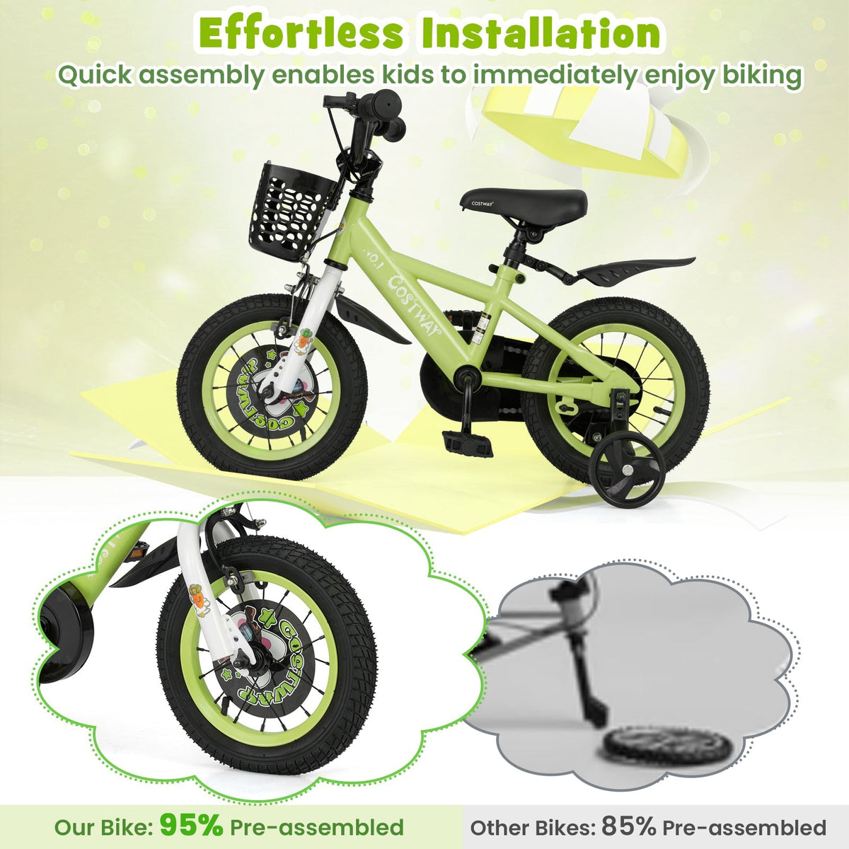 14 Inch Kids Bike Adjustable with Detachable Training Wheels for 3-5 Years Old-14 inches