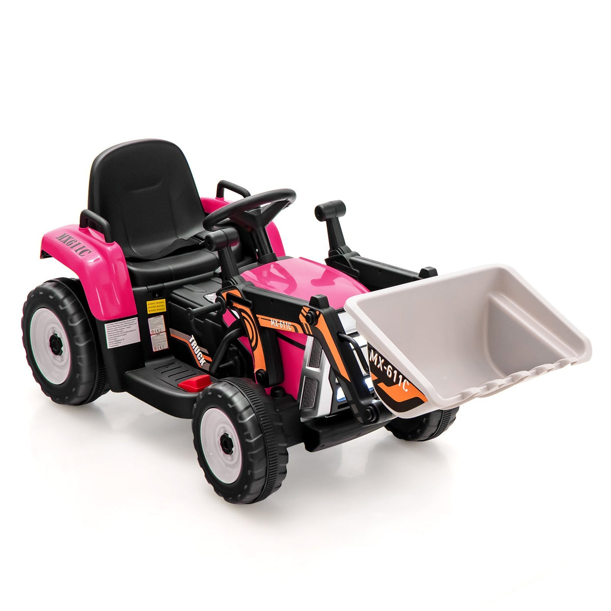 Excavadora montable para niños de 12 V con batería, brazo y pala ajustables