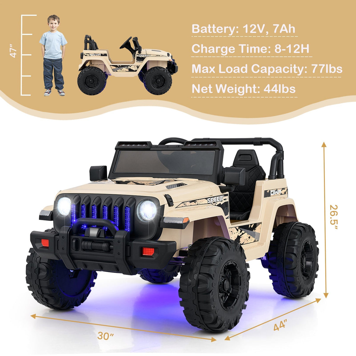 12V Kids Ride-on Jeep Car with 2.4 G Remote Control