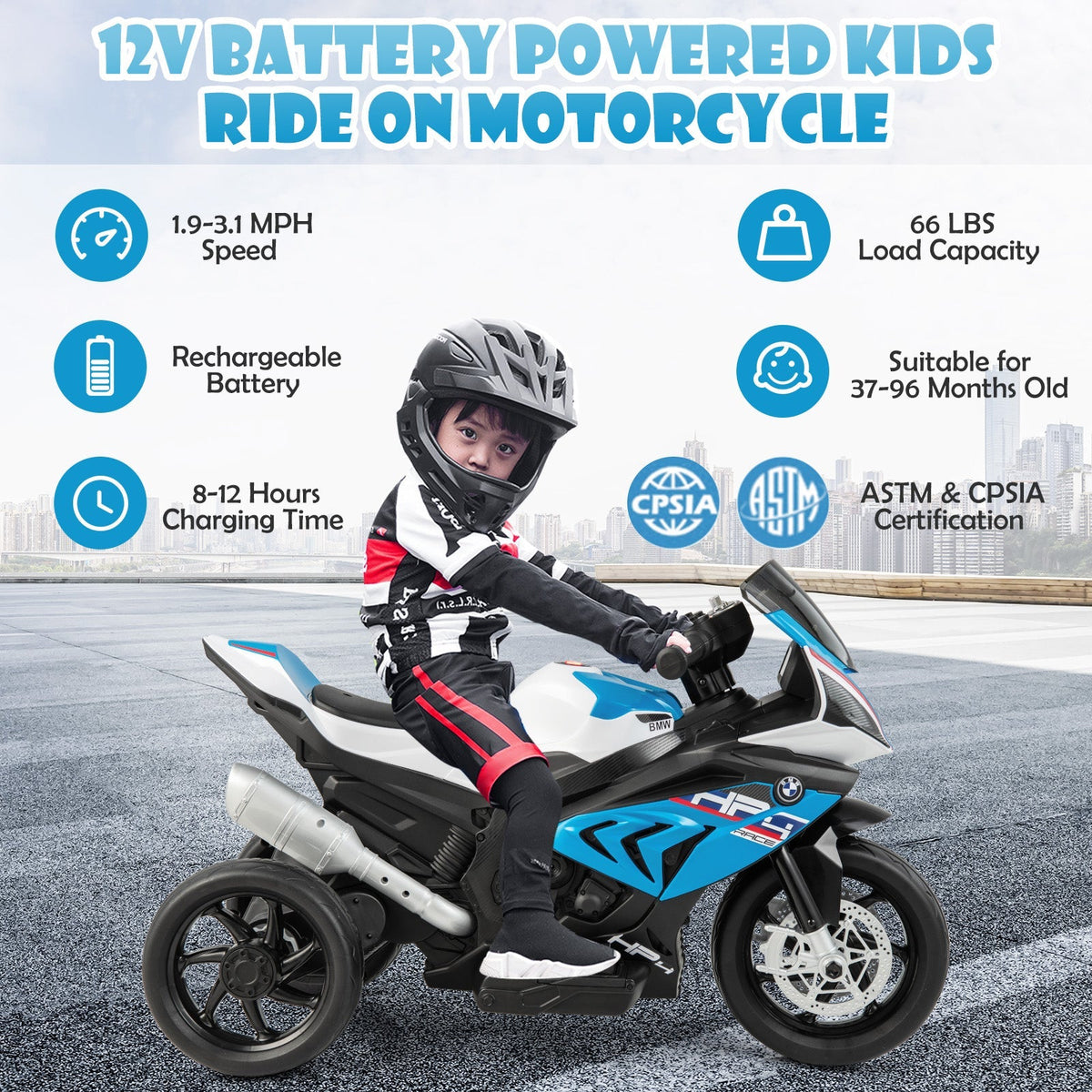 Moto de juguete eléctrica de 12 V BMW con licencia para niños de 37 a 96 meses