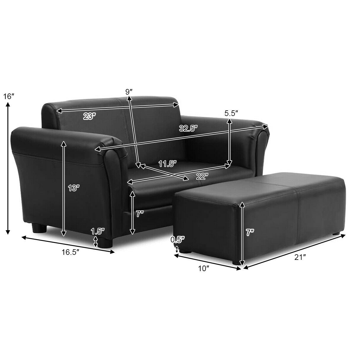Soft Kids Double Sofa with Ottoman