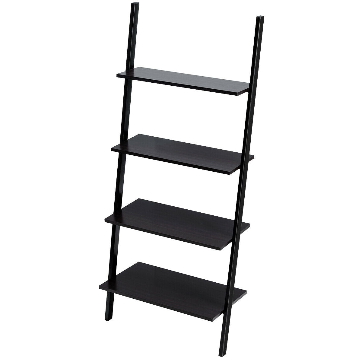 Multipurpose 4-Tier Industrial Leaning Wall Bookcase with Metal Frame