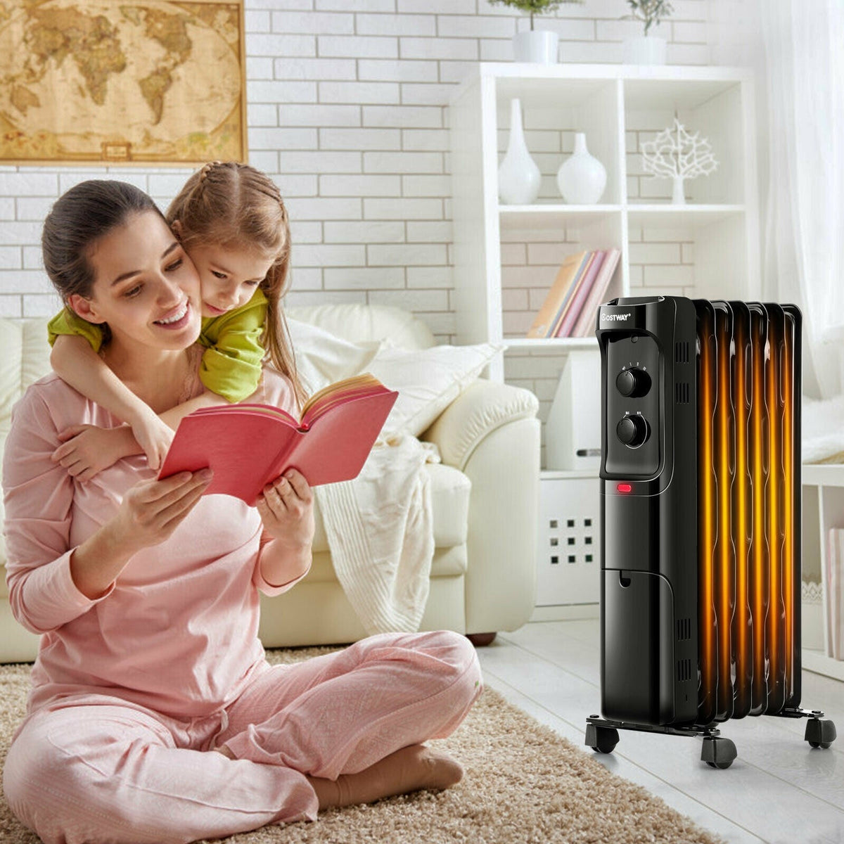 1500W Oil Filled Portable Radiator Space Heater with Adjustable Thermostat