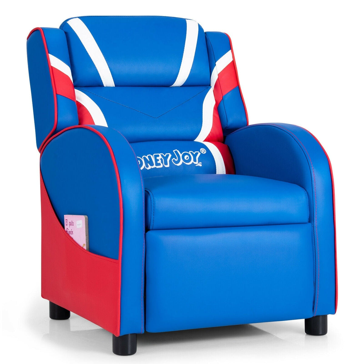 Sillón reclinable infantil de cuero con bolsillos laterales