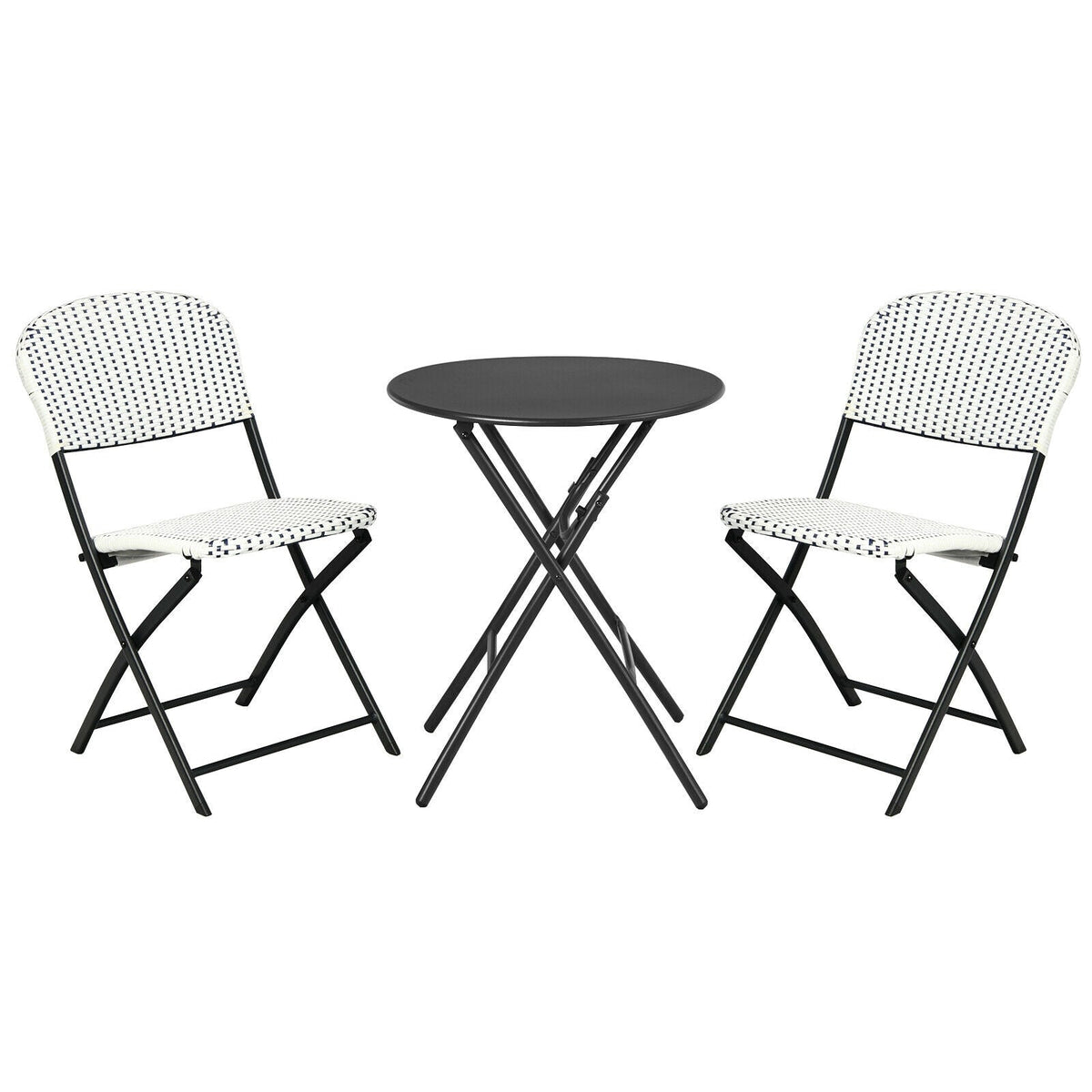 Juego de bistró de ratán de patio de 3 piezas con mesa de comedor redonda y 2 sillas