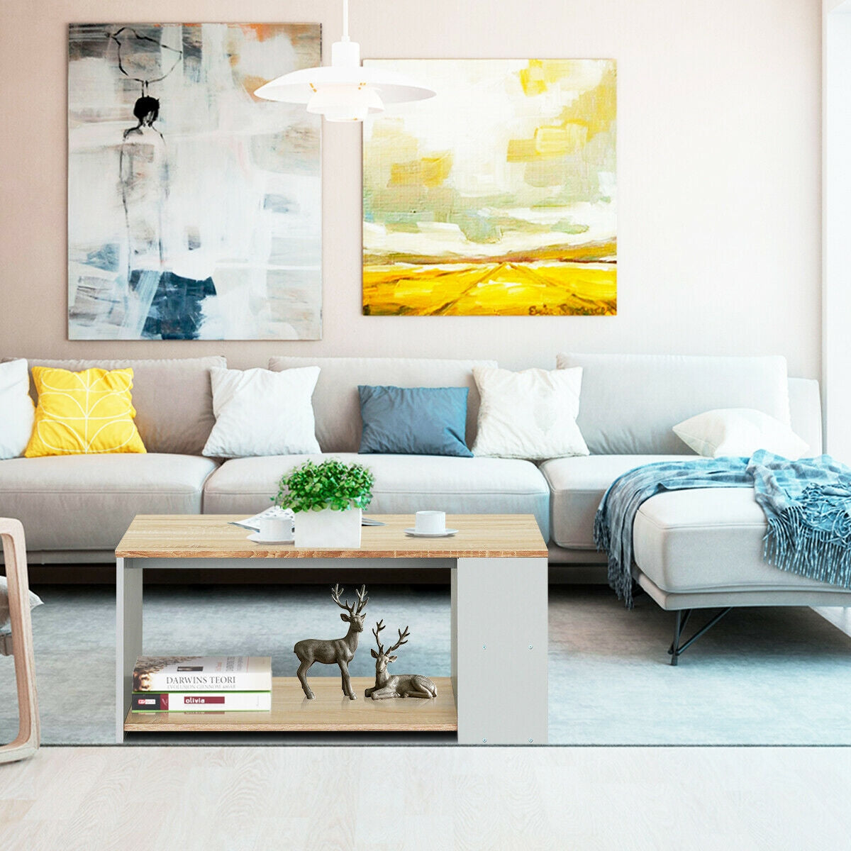 Coffee Table Sofa Side Table with Storage Shelves