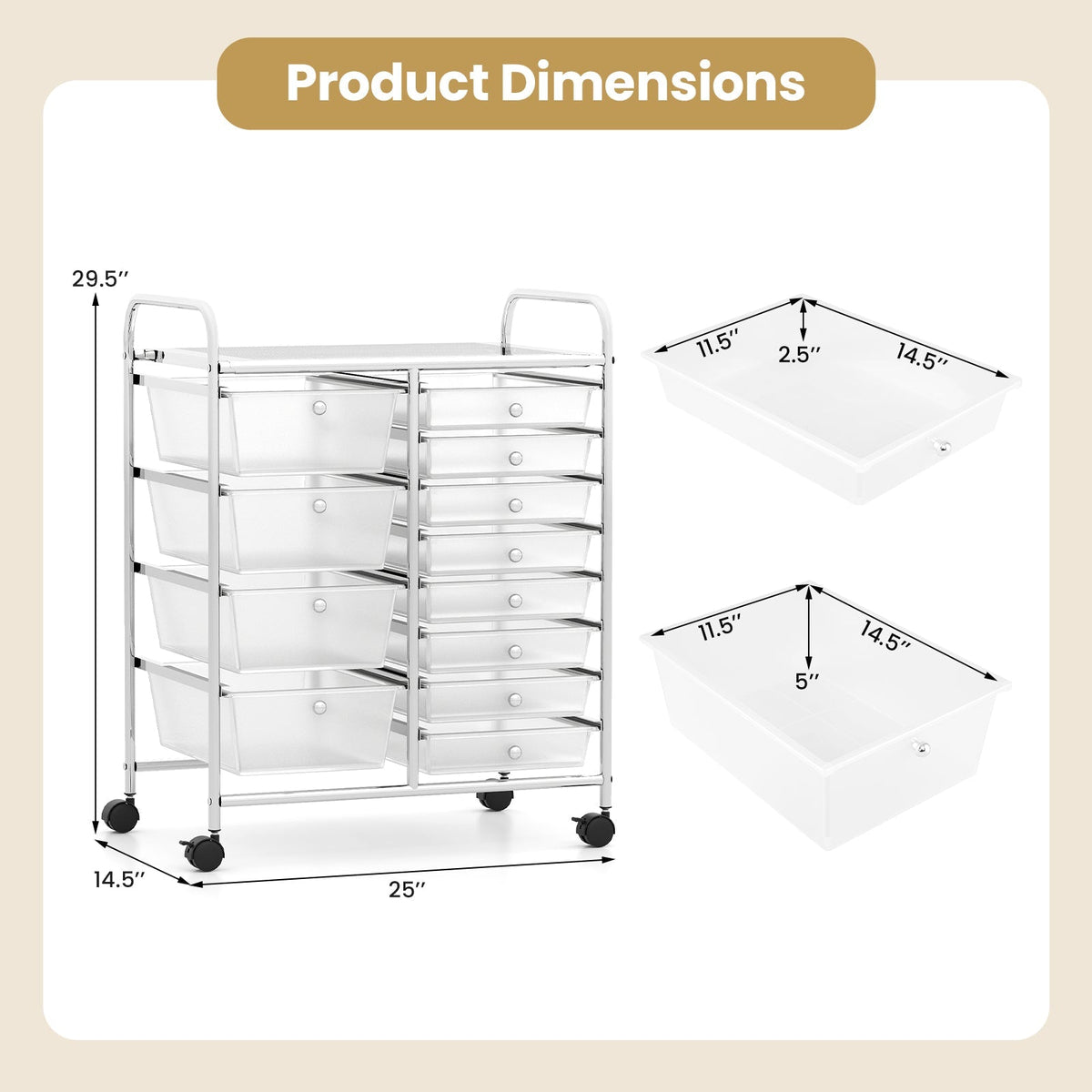 12-Drawer Utility Rolling Cart with Drawers Multi-Use Storage