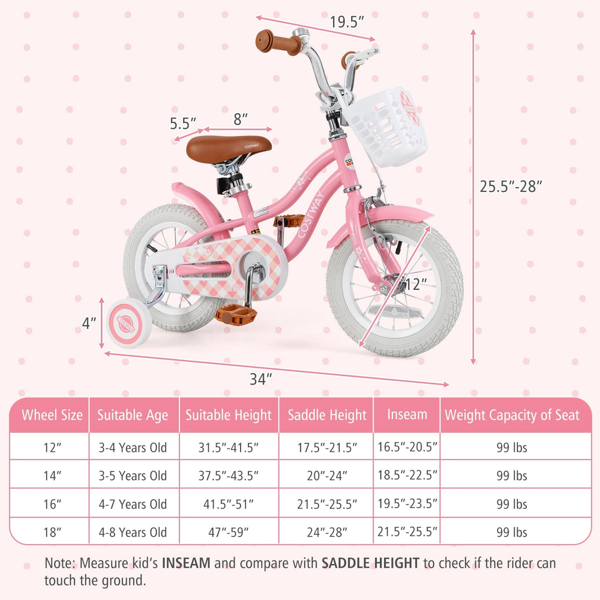 14 Inch Kids Bike with Training Wheels and Basket for Boys Girls 3-5 Years Old-14 inches
