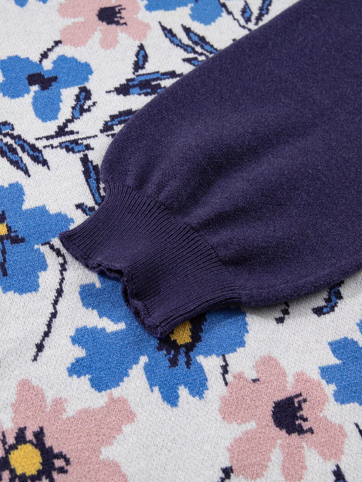 Floral Panel Colorblock Sleeve Patchwork Sweater