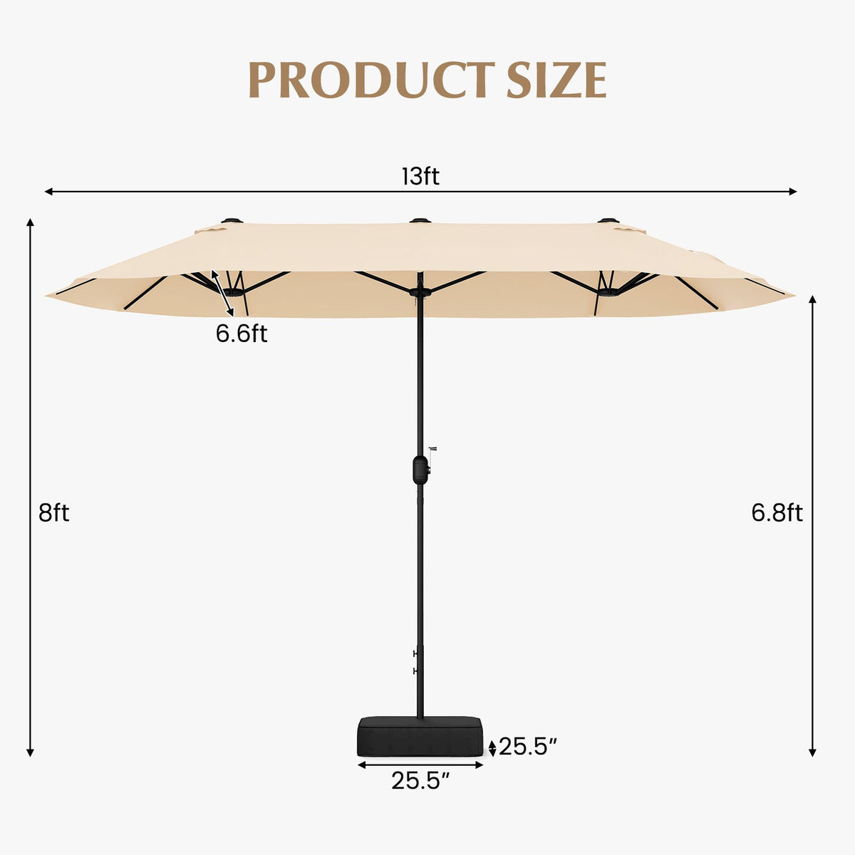13FT Double-sided Patio Twin Table Umbrella with Crank Handle-Tan