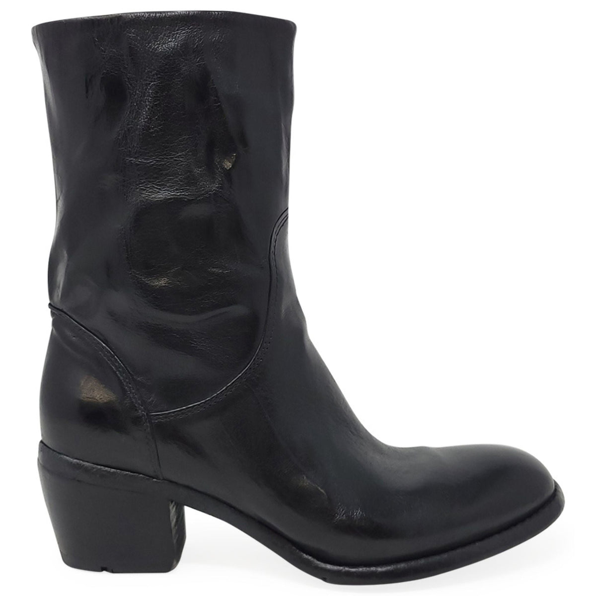 Black Leather Mid Calf Boot