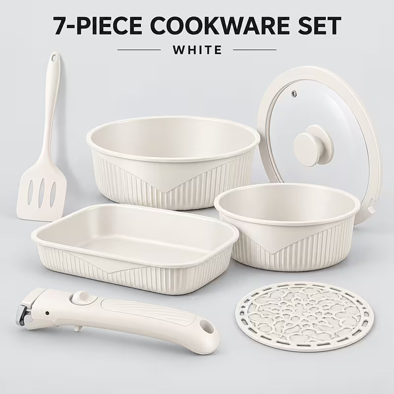 24-Piece Nonstick Cookware Set with Detachable Handles