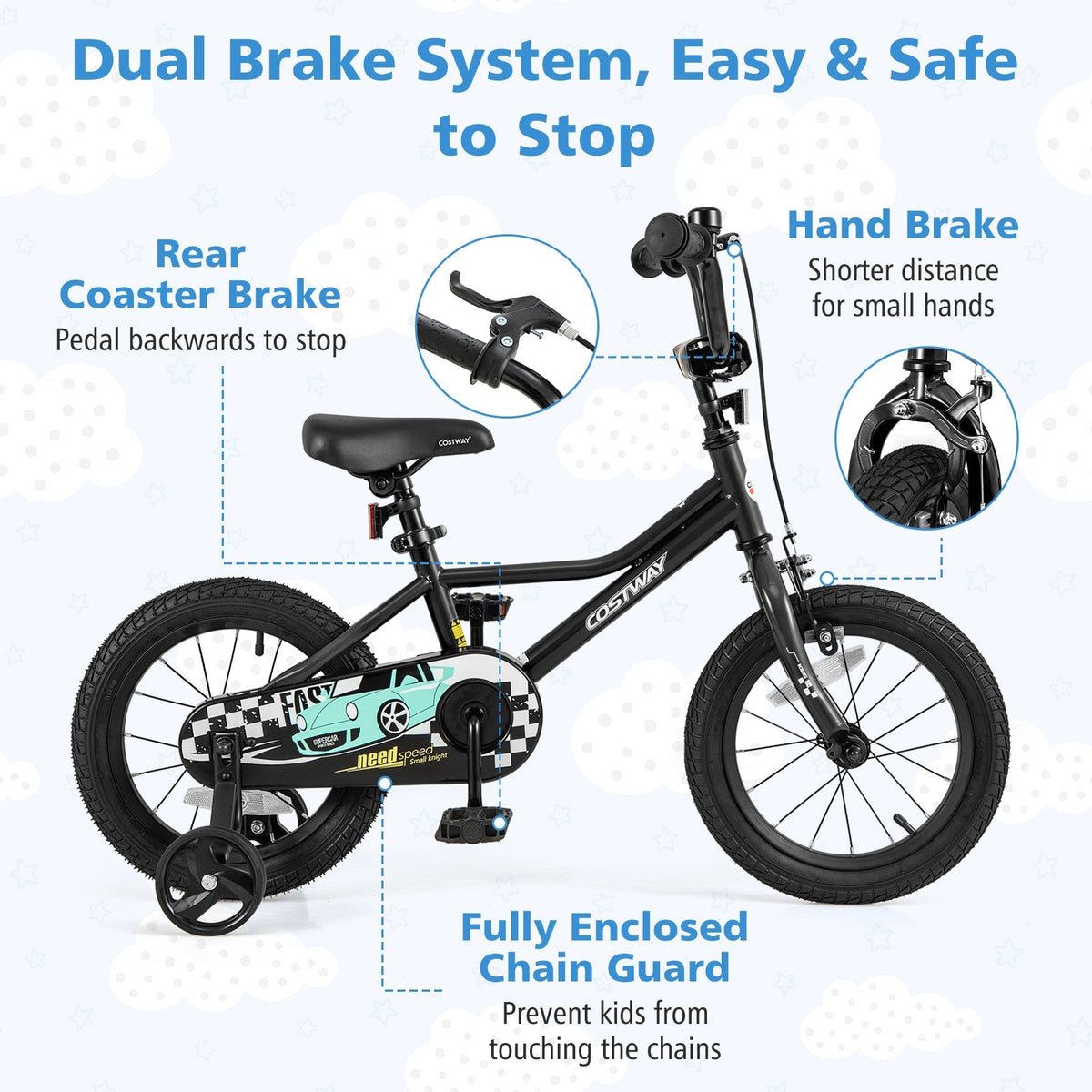 14 Inch Kids Bike Adjustable for 3-5 Years Old with Low-Step Frame