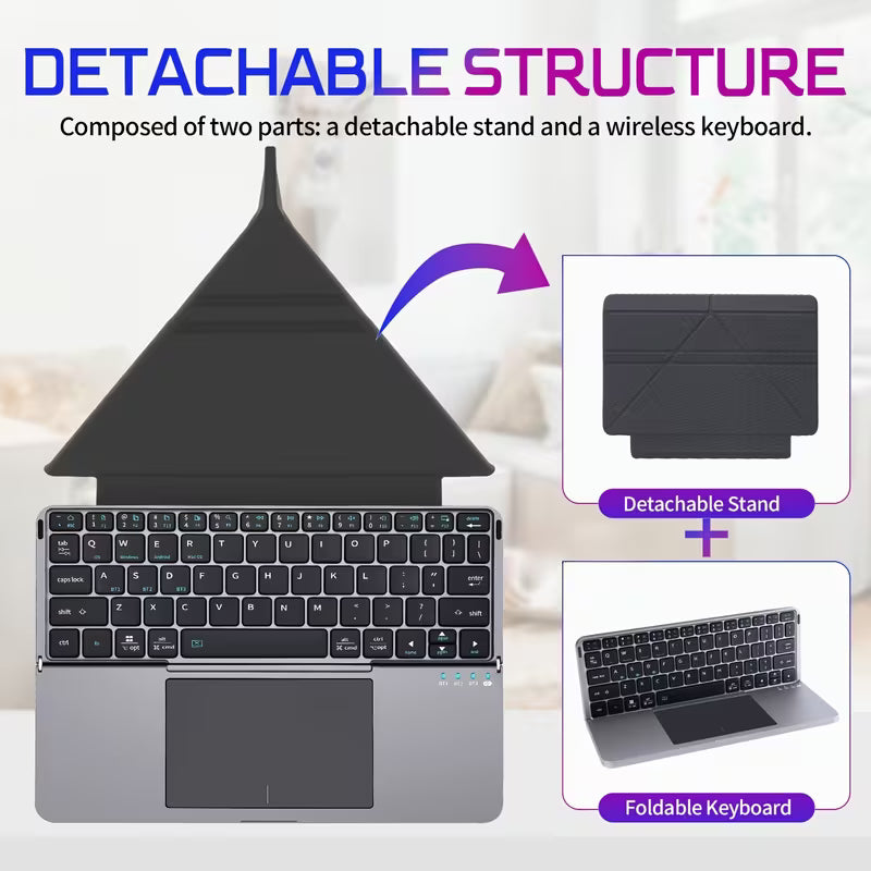 Ultra-Thin Foldable Wireless Keyboard with Touchpad and Stand