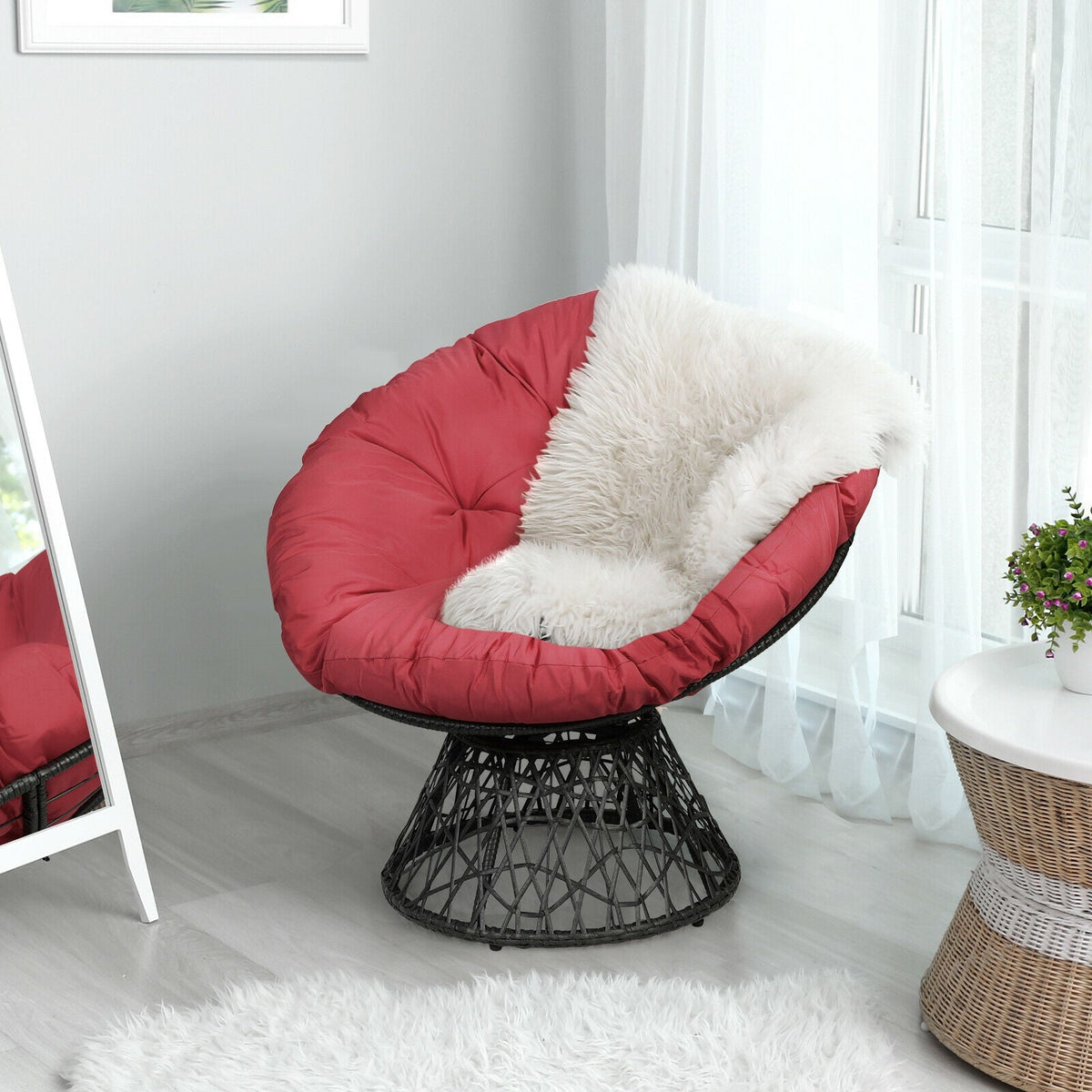 Rattan Papasan Chair Ergonomic 360-degree Swivel Soft Cushion Garden