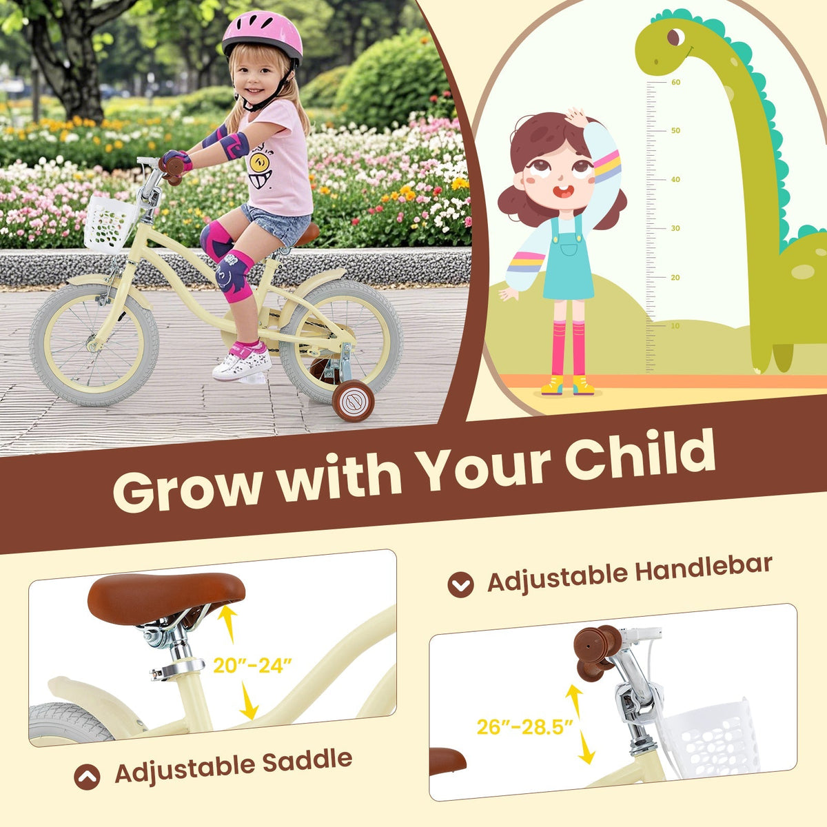 14/16/18 Inch Kids Bike Adjustable with Training Wheels Ages 3-8 Years Olds-16 inches