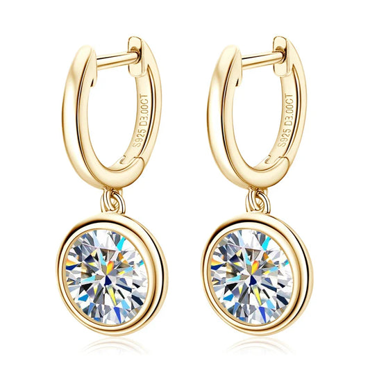 14K Gold Moissanite Hoop Drop Earrings 1.3CT D VVS1 925 Sterling Silver