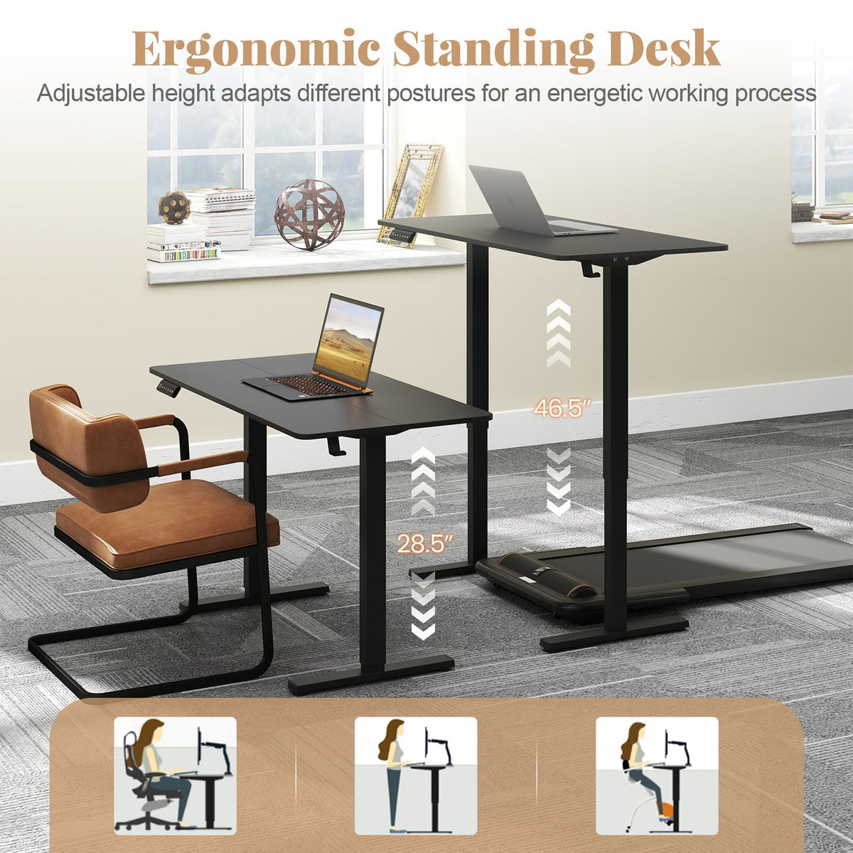 48 Inch x 24 Inch Ergonomic Electric Standing Desk with 3 Memory Settings for Home Office
