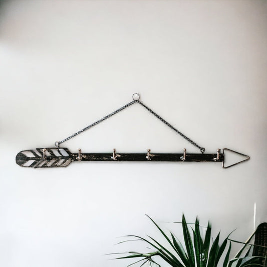 Arrow Wall Hook Hanger 6 Hook Metal Key and Jewelry Organizer Black 18x1.5x0.05