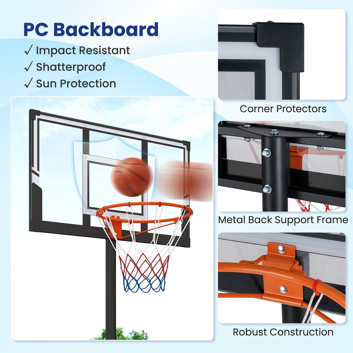 3.3-10 Feet Portable Basketball Hoop Adjustable with Base and Wheels