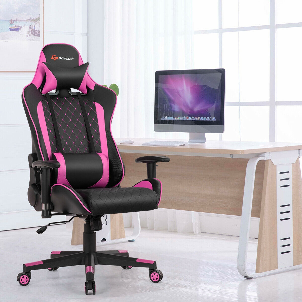 Massage Gaming Chair with Lumbar Support and Headrest