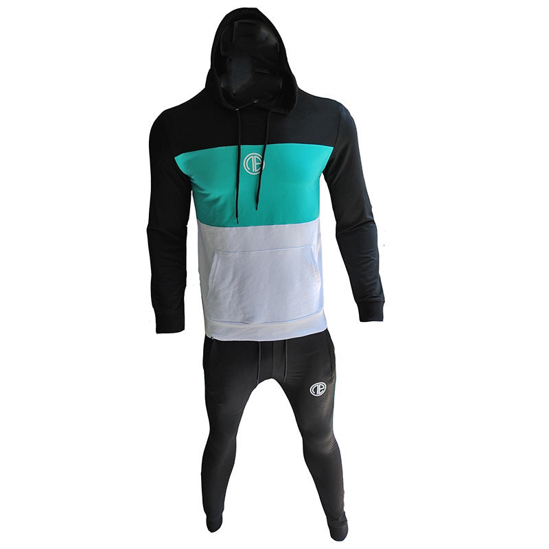 Fitness Suit Splicing Contrast Color Hooded Suit