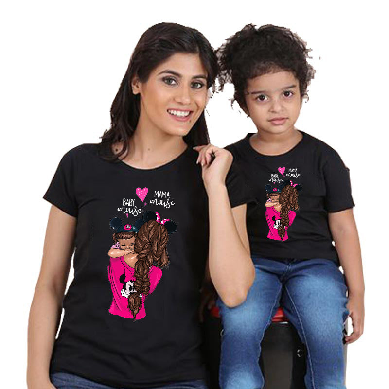 Women's And Women's Short-Sleeved t-Shirts Cartoon Mother And Daughter Printing Parent-Child Top