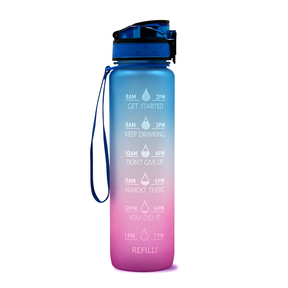 Botella de agua Tritan de 1L con marcador de tiempo, tapa rebotante, botella motivacional, taza a prueba de fugas para ciclismo, botellas para deportes y fitness.