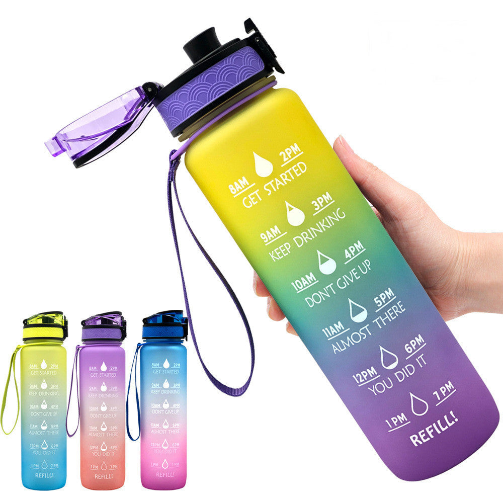 Botella de agua Tritan de 1L con marcador de tiempo, tapa rebotante, botella motivacional, taza a prueba de fugas para ciclismo, botellas para deportes y fitness.