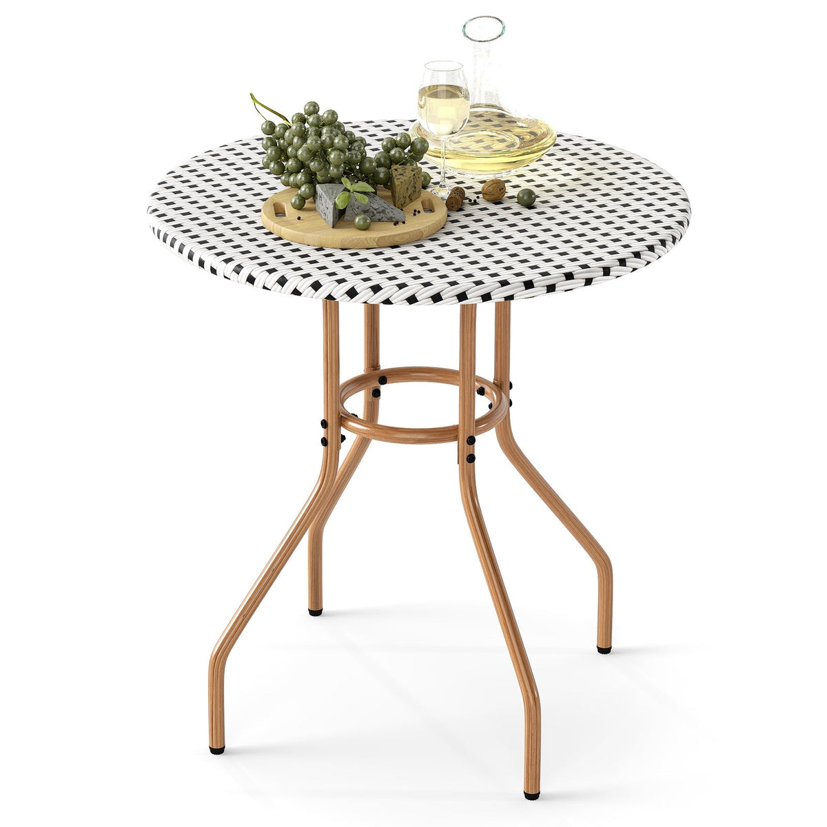 27.5 inch Outdoor Bistro Table with Heavy Duty Metal Frame and Adjustable Foot Pads-white
