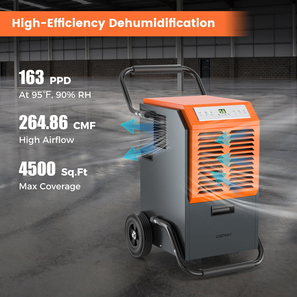 163 Pints Commercial Dehumidifier with Drain Hose and 24H Timer-Gray
