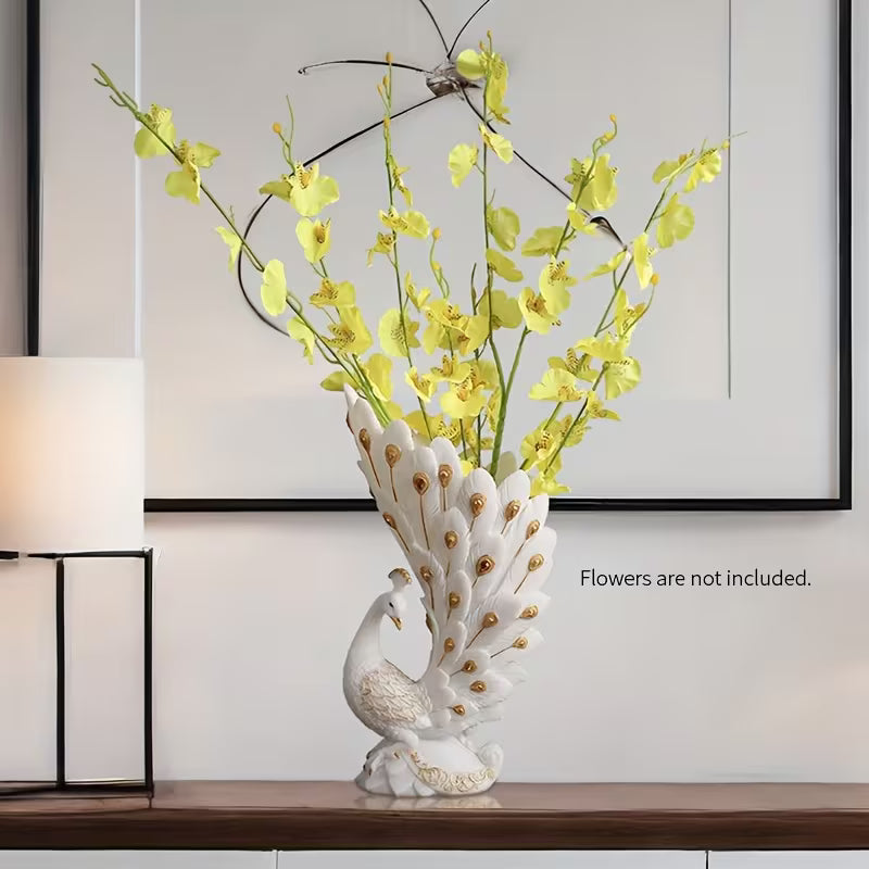 6.7-Inch Elegant White Peacock Hand-Painted Resin Decorative Vase