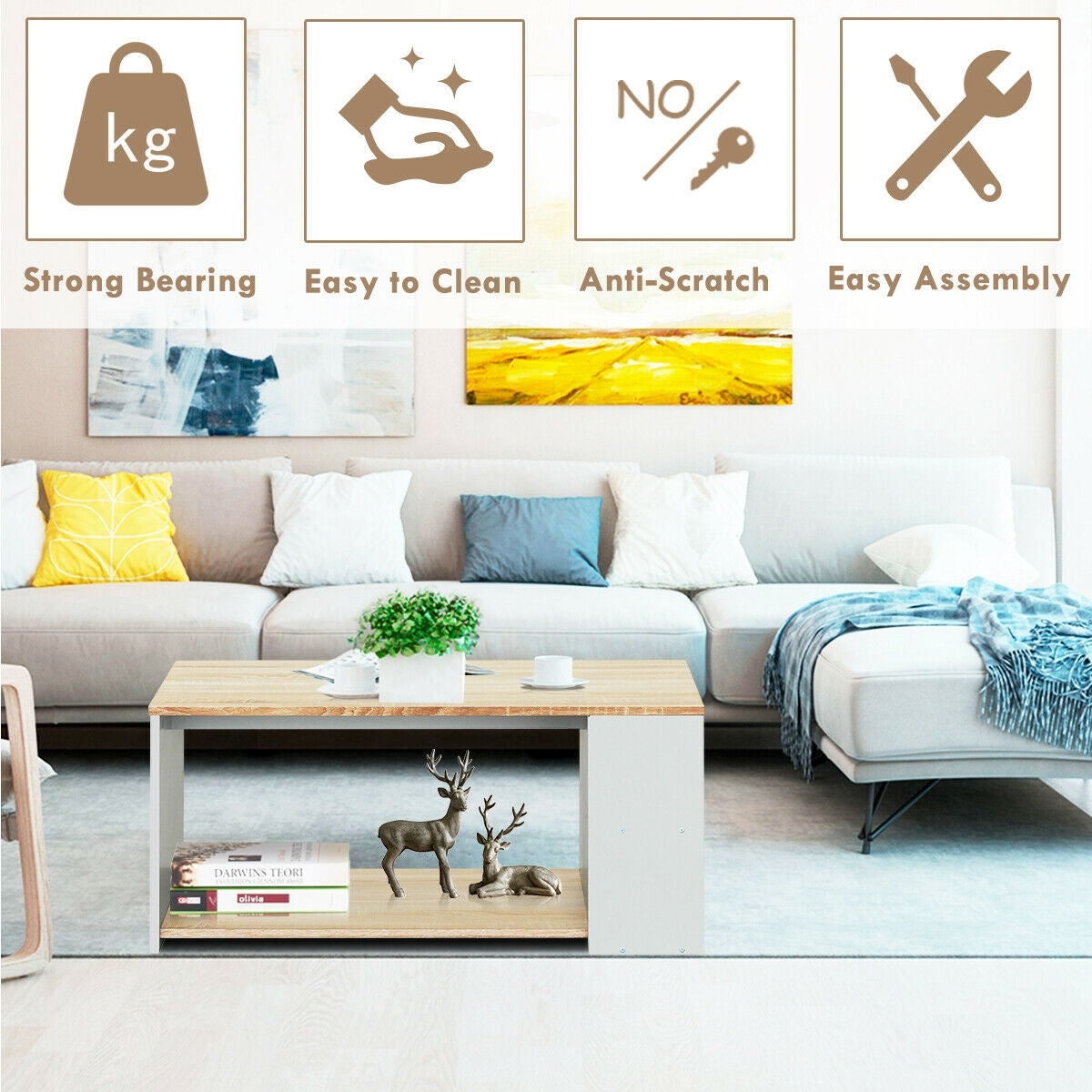 Coffee Table Sofa Side Table with Storage Shelves