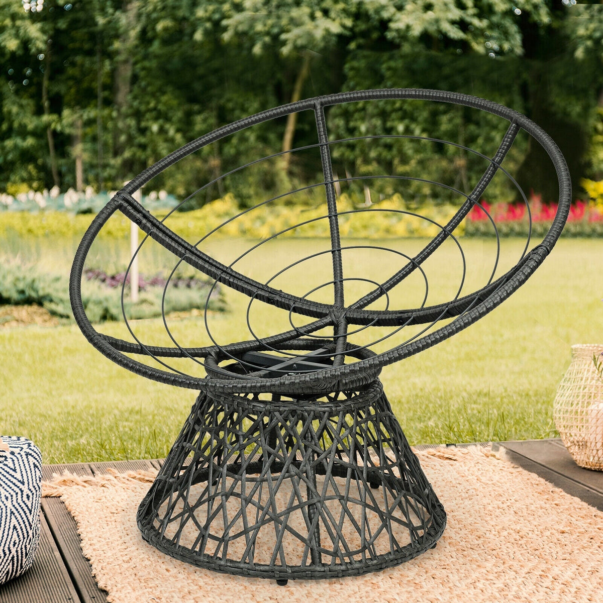 Rattan Papasan Chair Ergonomic 360-degree Swivel Soft Cushion Garden