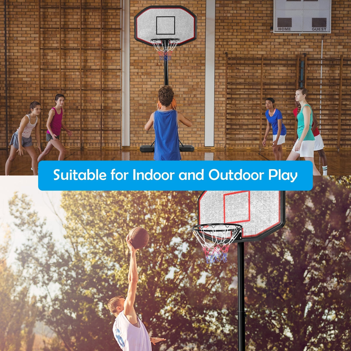 Canasta de baloncesto de 43 pulgadas, ajustable en altura, para interior y exterior