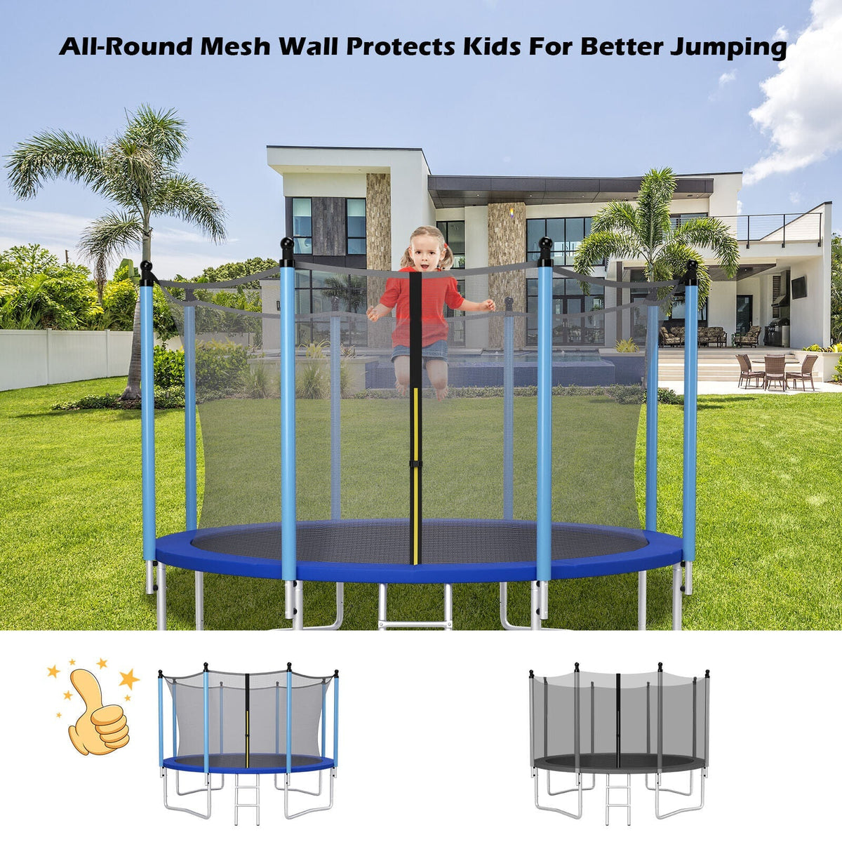 15/16 Feet Trampoline Replacement Safety Net with Adjustable Straps