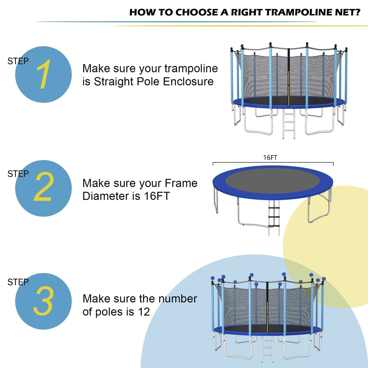 15/16 Feet Trampoline Replacement Safety Net with Adjustable Straps