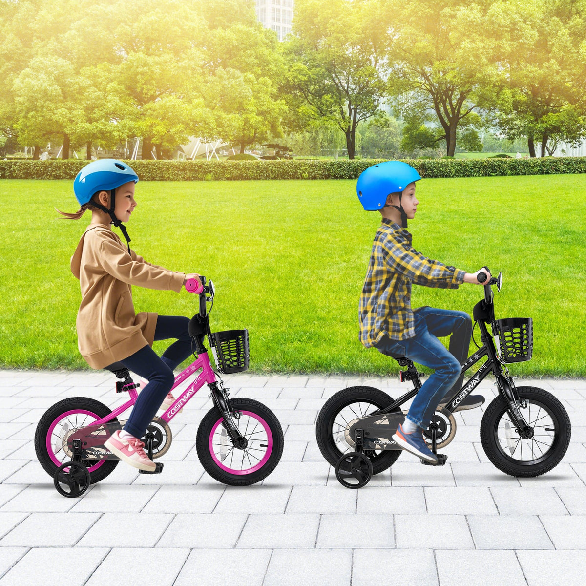 16 Inch Kids Bike with Basket and Training Wheels for Children Aged 4-7 Years Old