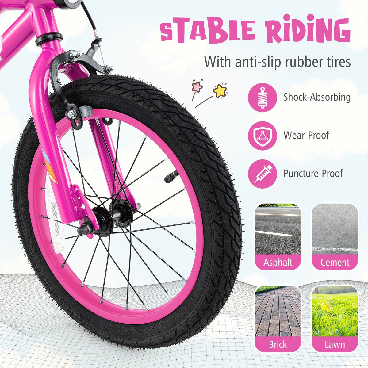 18 Inch LED Lighted Kids Bike with Training Wheels and Headlight for Ages 4-8 Years-18 inches