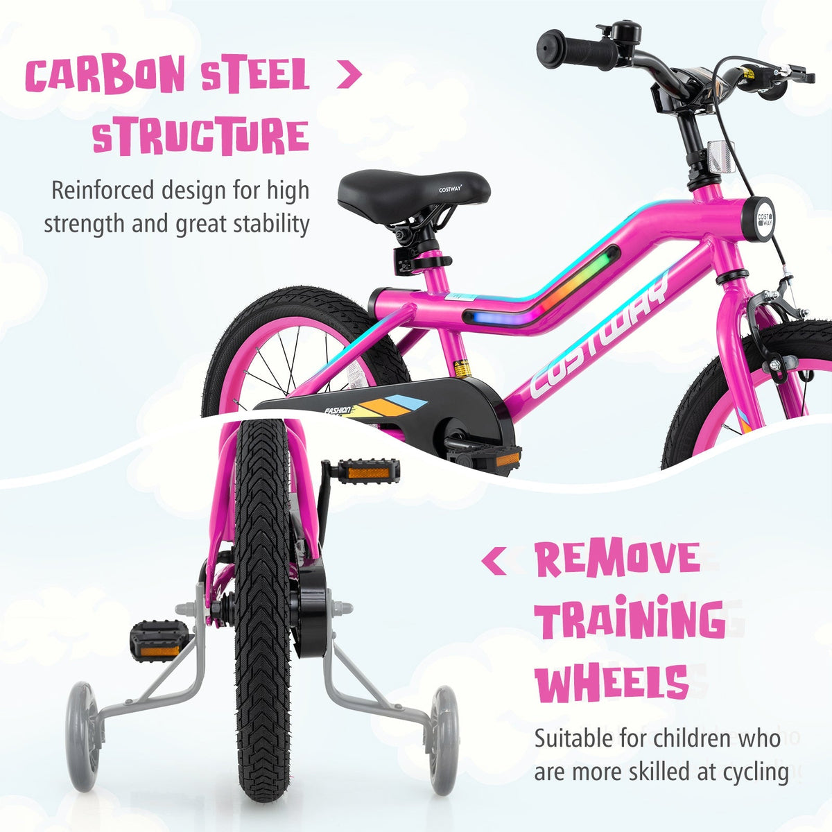 18 Inch LED Lighted Kids Bike with Training Wheels and Headlight for Ages 4-8 Years-18 inches